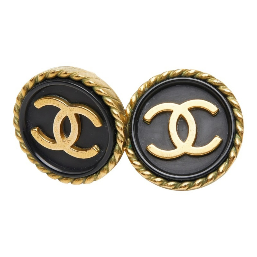 CHANEL Vintage Black Logo Earrings